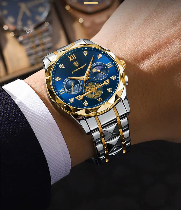 Montres pour hommes Poedagar Chronograph squelette bleu à remontage automatique